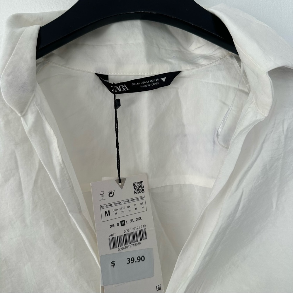 Zara White Blouse/ Fluid Ruched Shirt size M - Picture 2 of 3